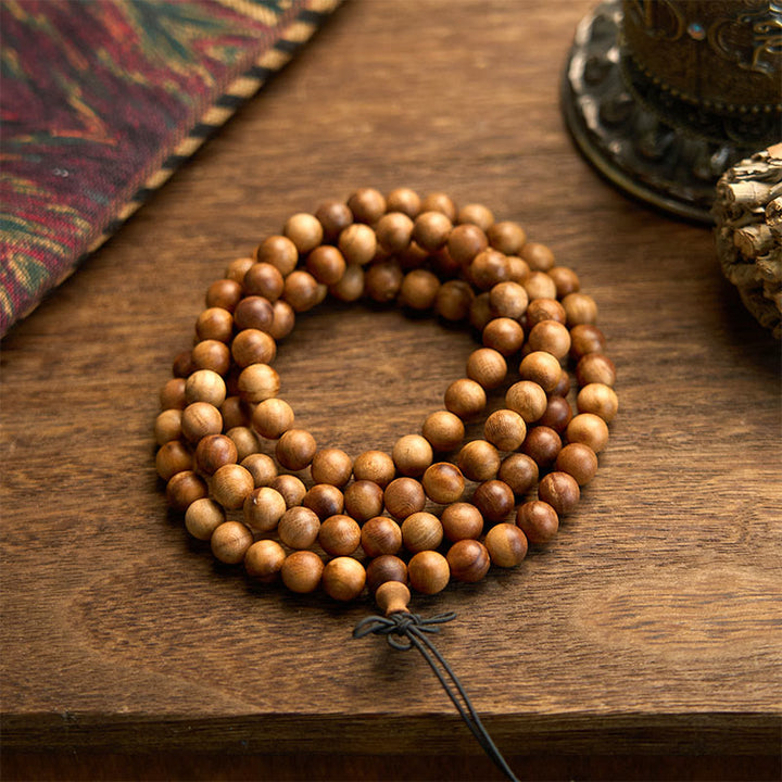 Buddha Stones 108 Mala-Perlen Blitzschlag Pfirsichholz Handpoliertes Schutzarmband - image 5