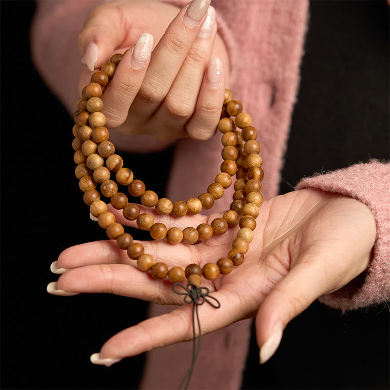 Buddha Stones 108 Mala-Perlen Blitzschlag Pfirsichholz Handpoliertes Schutzarmband - image 3