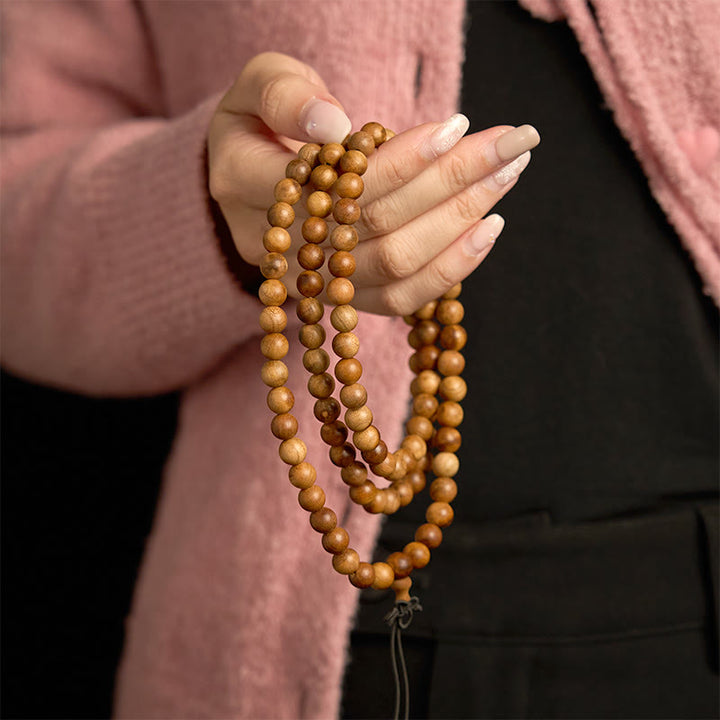 Buddha Stones 108 Mala-Perlen Blitzschlag Pfirsichholz Handpoliertes Schutzarmband - image 2