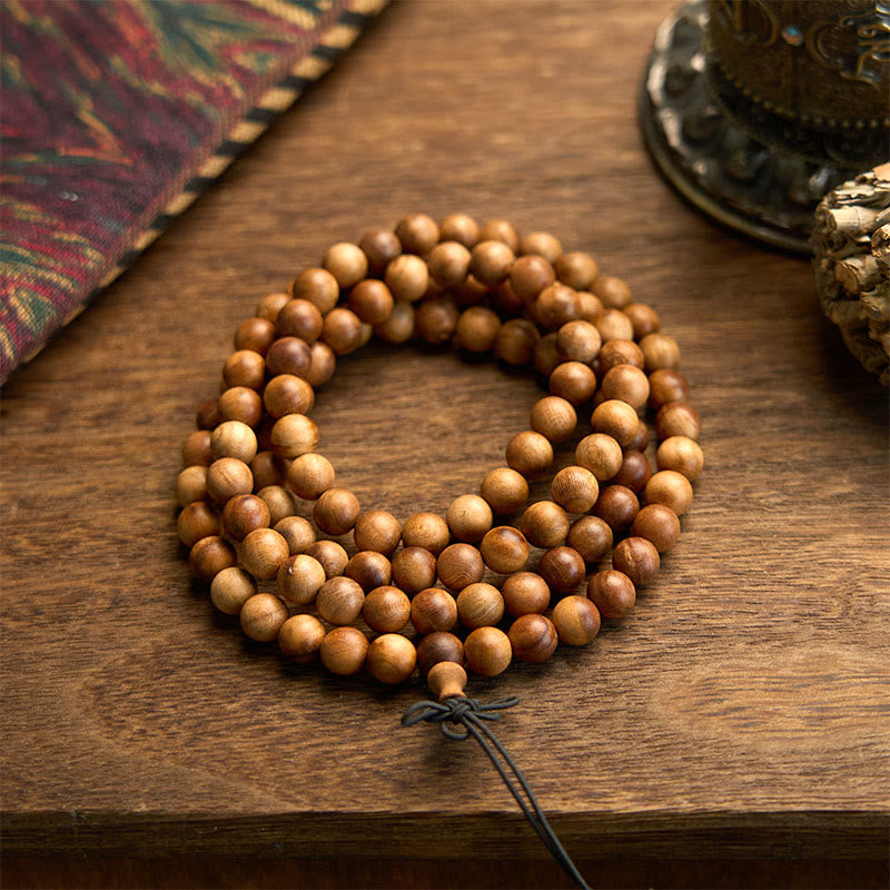 Buddha Stones 108 Mala-Perlen Blitzschlag Pfirsichholz Handpoliertes Schutzarmband - image 5