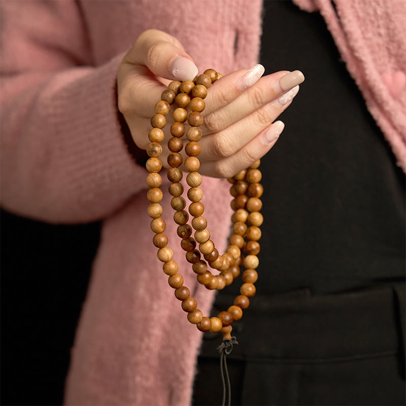 Buddha Stones 108 Mala-Perlen Blitzschlag Pfirsichholz Handpoliertes Schutzarmband - image 2