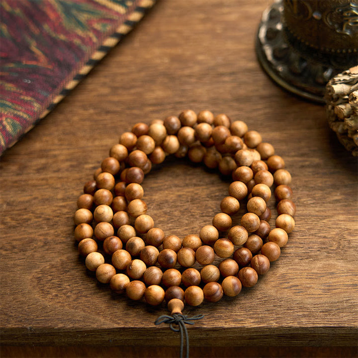 Buddha Stones 108 Mala-Perlen Blitzschlag Pfirsichholz Handpoliertes Schutzarmband - image 7