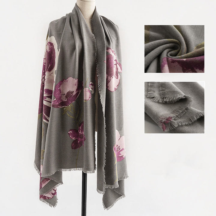 Buddha Stones, tibetische lila Blumen, Druckmuster, Design, Schal, Herbst/Winter, warmer Reiseschal, Wickeltuch