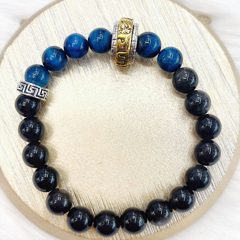 Buddha Stones Silberglanz Obsidian Blau Tigerauge Schutzarmband