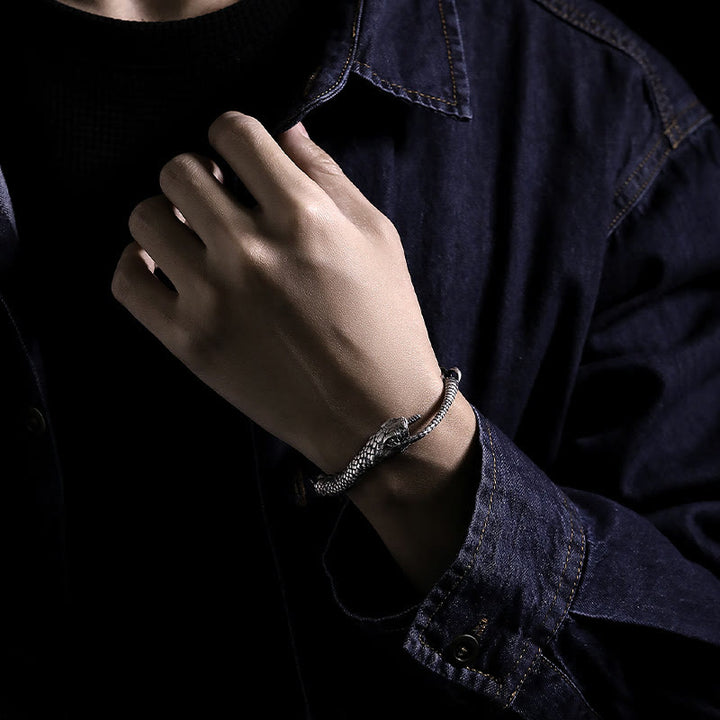 Buddha Stones ​​Sterling Silber Schlange Form Textur Jahr der Schlange Segen Armband - image 12