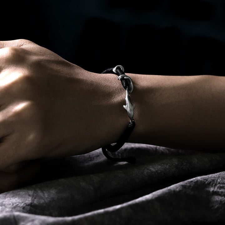 Buddha Stones 999 Sterling Silber Hai Schwarzes Wachsseil Schutzarmband - image 13