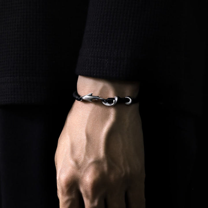 Buddha Stones 999 Sterling Silber Hai Schwarzes Wachsseil Schutzarmband - image 14