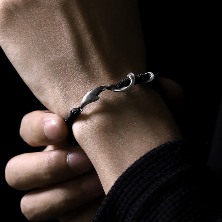 Buddha Stones 999 Sterling Silber Hai Schwarzes Wachsseil Schutzarmband - image 12