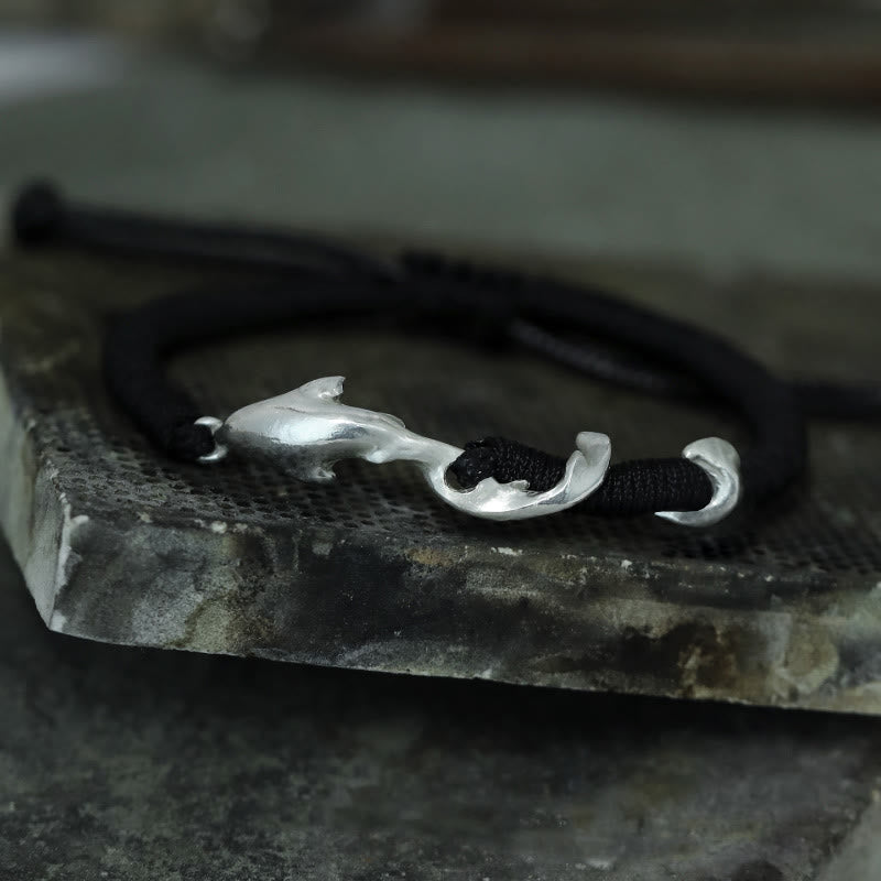 Buddha Stones 999 Sterling Silber Hai Schwarzes Wachsseil Schutzarmband - image 17