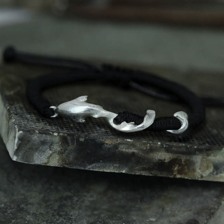 Buddha Stones 999 Sterling Silber Hai Schwarzes Wachsseil Schutzarmband - image 17