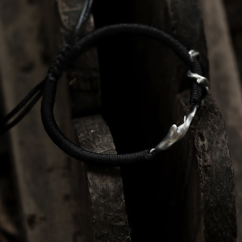 Buddha Stones 999 Sterling Silber Hai Schwarzes Wachsseil Schutzarmband - image 10