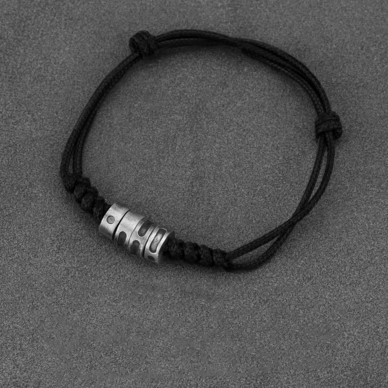 Buddha Stones 999 Sterling Silber Morsecode Wachsseil Segensarmband - 999 Sterling Silber Schwarzes Wachsseil (Handgelenkumfang: 14–21 cm) - Morsecode: LIEBE - image 0