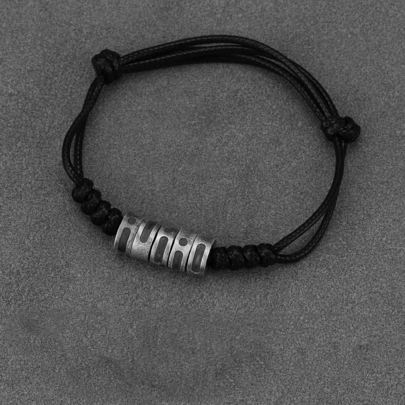 Buddha Stones 999 Sterling Silber Morsecode Wachsseil Segensarmband - 999 Sterling Silber Schwarzes Wachsseil (Handgelenkumfang: 14–21 cm) - Morsecode: GLÜCK - image 1