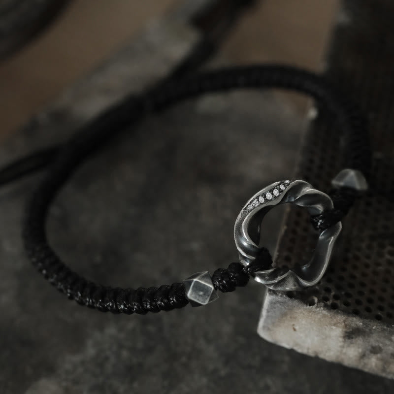 Buddha Stones 999 Sterling Silber Peace Schnalle Schwarzes Wachsseil Schutzarmband - image 2