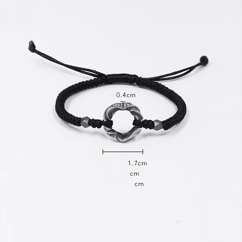 Buddha Stones 999 Sterling Silber Peace Schnalle Schwarzes Wachsseil Schutzarmband - image 8
