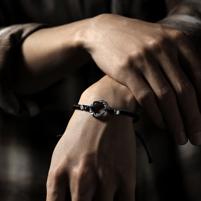 Buddha Stones 999 Sterling Silber Peace Schnalle Schwarzes Wachsseil Schutzarmband - image 17