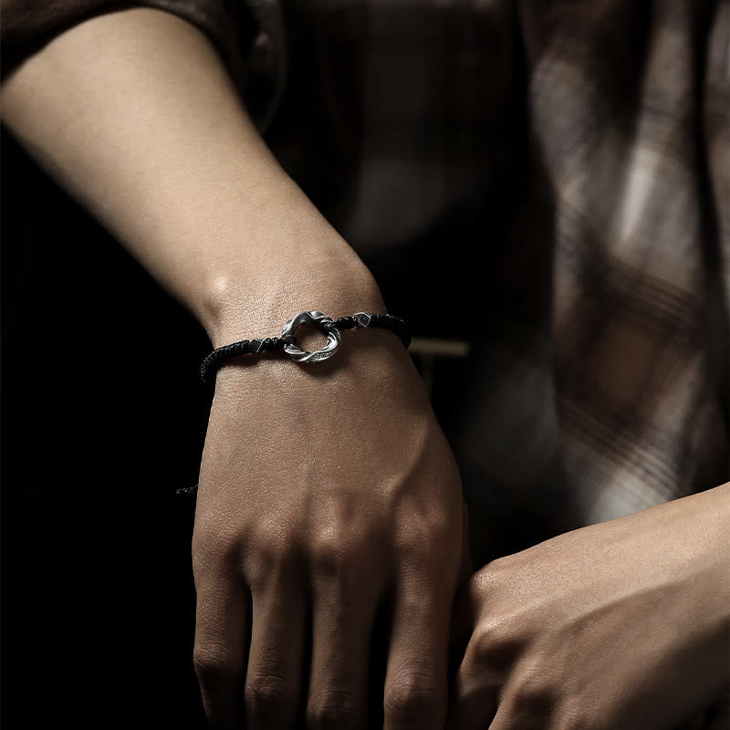 Buddha Stones 999 Sterling Silber Peace Schnalle Schwarzes Wachsseil Schutzarmband - image 16