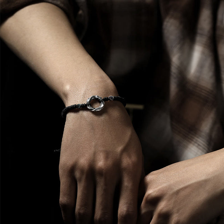 Buddha Stones 999 Sterling Silber Peace Schnalle Schwarzes Wachsseil Schutzarmband - image 16