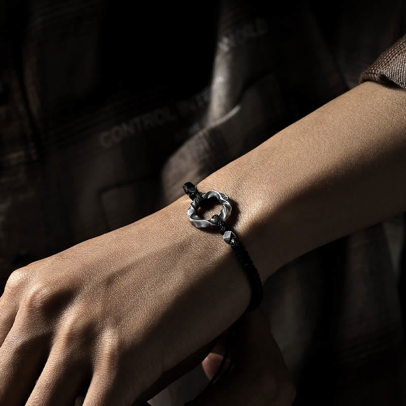 Buddha Stones 999 Sterling Silber Peace Schnalle Schwarzes Wachsseil Schutzarmband - image 4