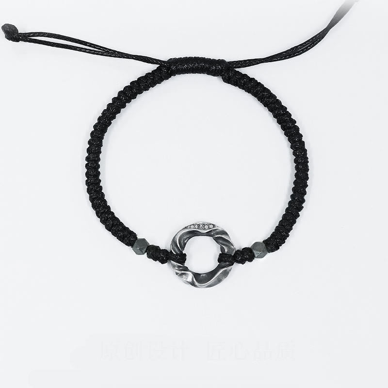 Buddha Stones 999 Sterling Silber Peace Schnalle Schwarzes Wachsseil Schutzarmband - image 12