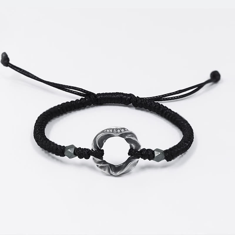 Buddha Stones 999 Sterling Silber Peace Schnalle Schwarzes Wachsseil Schutzarmband - image 9