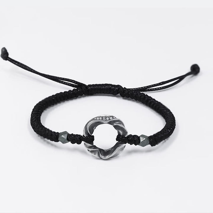 Buddha Stones 999 Sterling Silber Peace Schnalle Schwarzes Wachsseil Schutzarmband - image 9