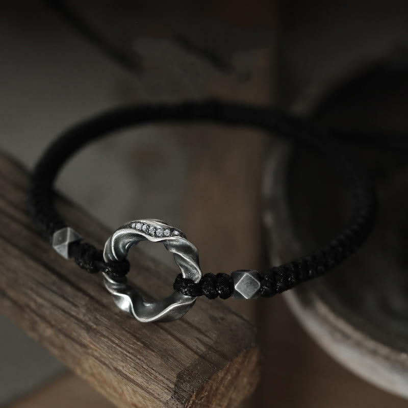 Buddha Stones 999 Sterling Silber Peace Schnalle Schwarzes Wachsseil Schutzarmband - image 3