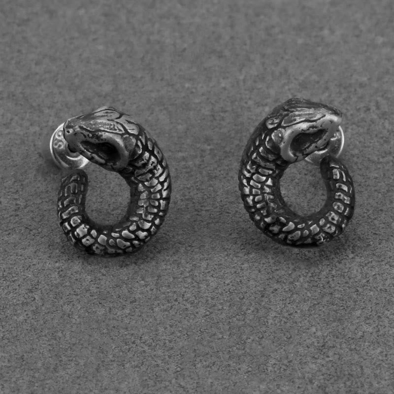 Buddha Stones 999 Sterling Silber Schlangenstruktur Jahr der Schlange Schutz Balance Ohrringe