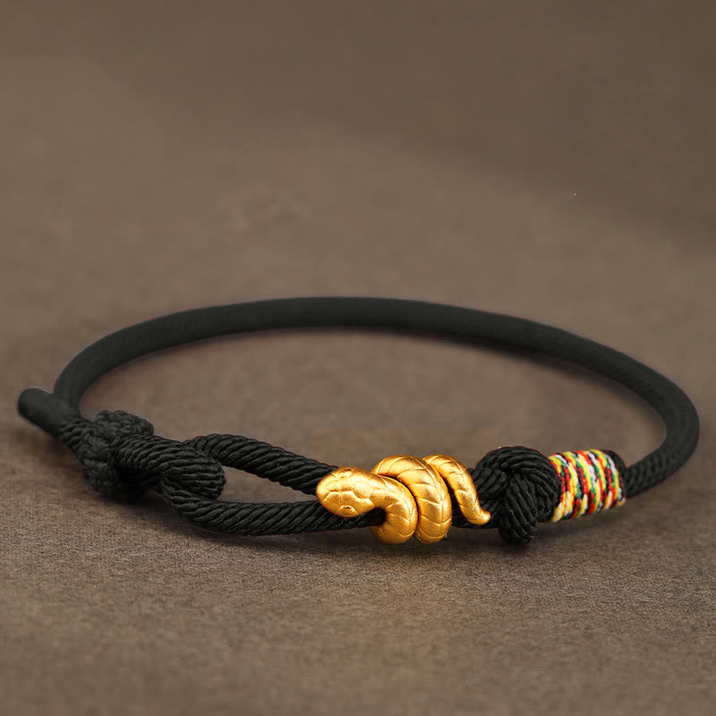 Buddha Stones 999 Gold Jahr der Schlange Design Handgefertigtes Glücksschutzseil Geflochtenes Armband - Schwarz - 17-19 cm - Gold 0,48 g - image 18