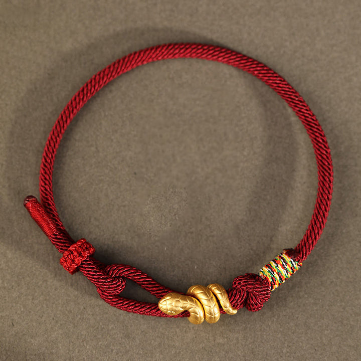 Buddha Stones 999 Gold Jahr der Schlange Design Handgefertigtes Glücksschutzseil Geflochtenes Armband - image 3