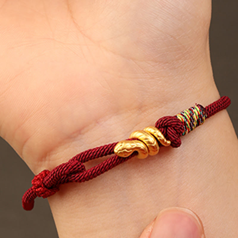 Buddha Stones 999 Gold Jahr der Schlange Design Handgefertigtes Glücksschutzseil Geflochtenes Armband - image 9