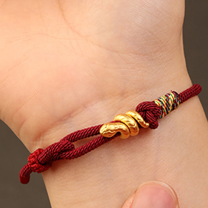 Buddha Stones 999 Gold Jahr der Schlange Design Handgefertigtes Glücksschutzseil Geflochtenes Armband - image 9