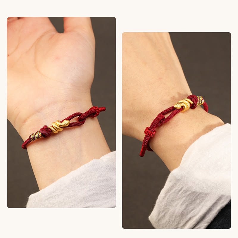 Buddha Stones 999 Gold Jahr der Schlange Design Handgefertigtes Glücksschutzseil Geflochtenes Armband - image 7