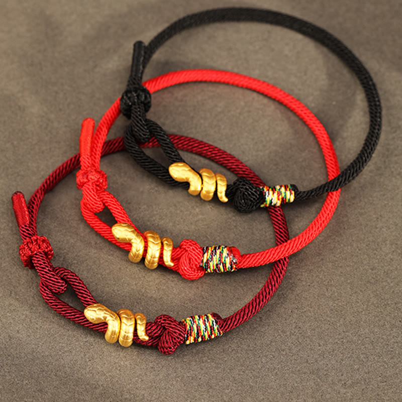 Buddha Stones 999 Gold Jahr der Schlange Design Handgefertigtes Glücksschutzseil Geflochtenes Armband - image 1