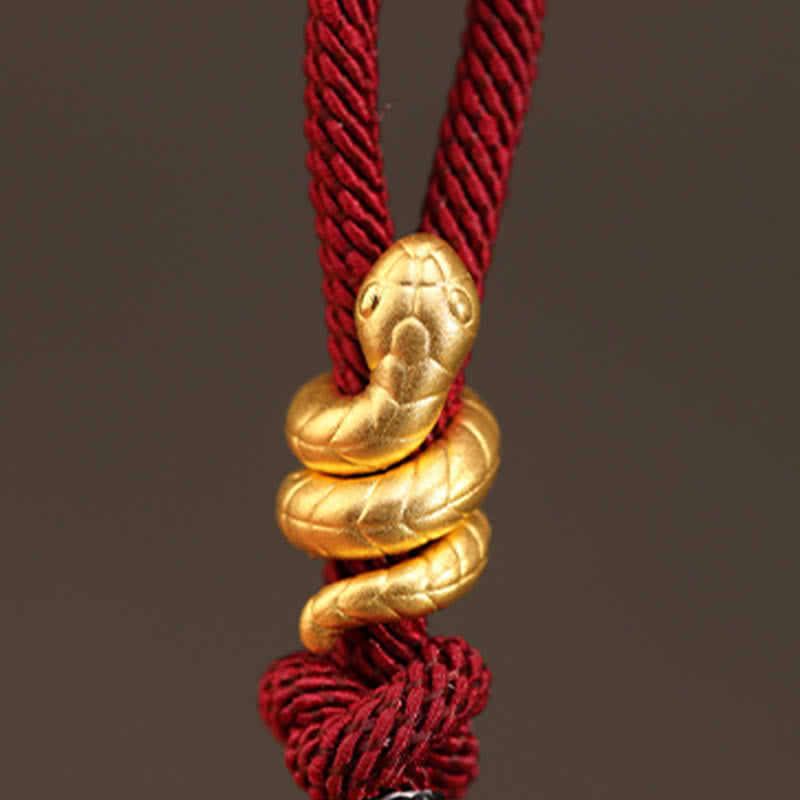 Buddha Stones 999 Gold Jahr der Schlange Design Handgefertigtes Glücksschutzseil Geflochtenes Armband - image 11