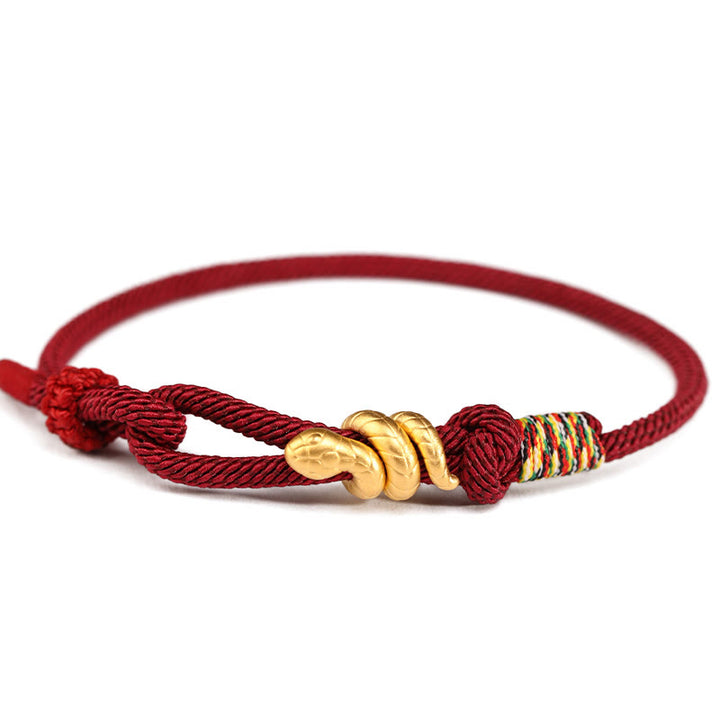 Buddha Stones 999 Gold Jahr der Schlange Design Handgefertigtes Glücksschutzseil Geflochtenes Armband