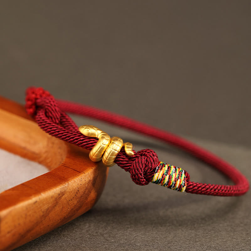 Buddha Stones 999 Gold Jahr der Schlange Design Handgefertigtes Glücksschutzseil Geflochtenes Armband - image 2