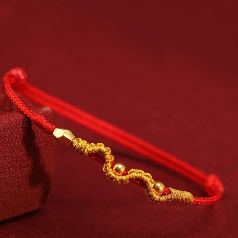 Buddha Stones 999 Gold Jahr der Schlange Handgefertigtes Glücks- und Kraft-Fußkettchen aus geflochtenem Armband