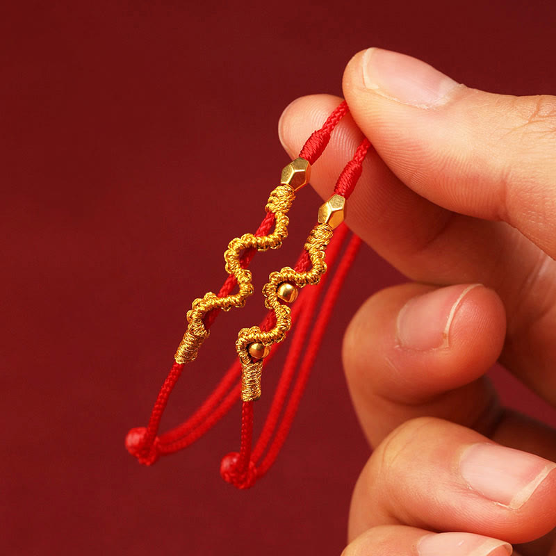 Buddha Stones 999 Gold Jahr der Schlange Handgefertigtes Glücks- und Kraft-Fußkettchen aus geflochtenem Armband