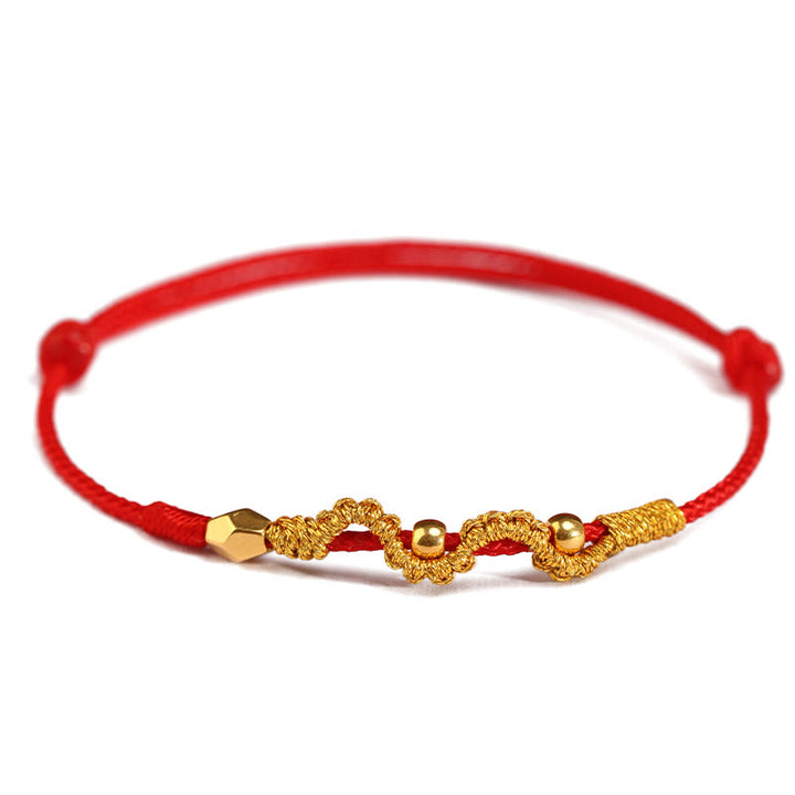 Buddha Stones 999 Gold Jahr der Schlange Handgefertigtes Glücks- und Kraft-Fußkettchen aus geflochtenem Armband