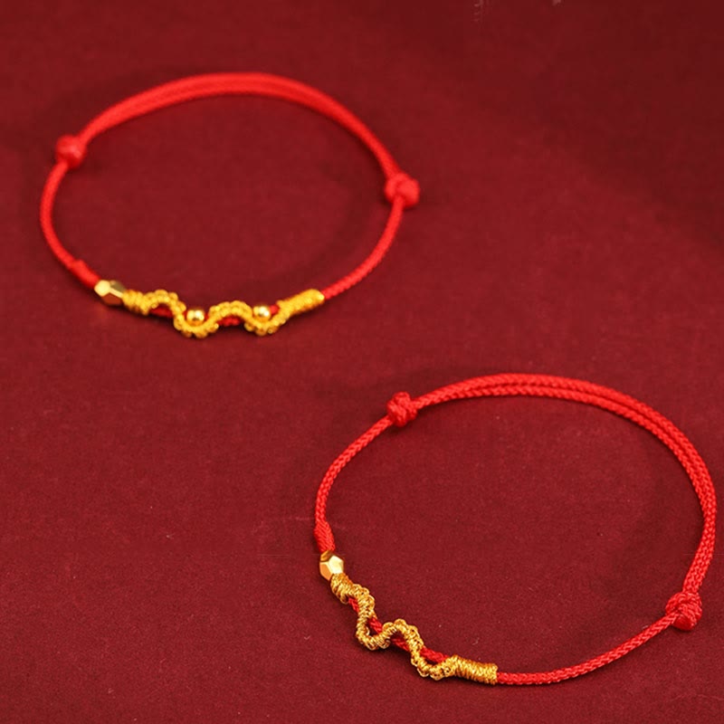 Buddha Stones 999 Gold Jahr der Schlange Handgefertigtes Glücks- und Kraft-Fußkettchen aus geflochtenem Armband