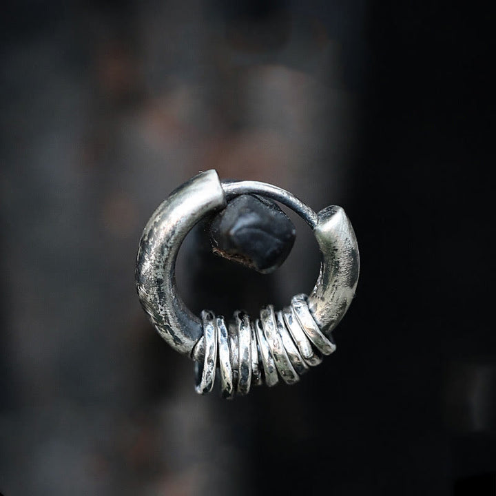 Buddha Stones 925 Sterling Silber Handgehämmerte Schutzohrringe  - Silberweiß - Einzel - image 0