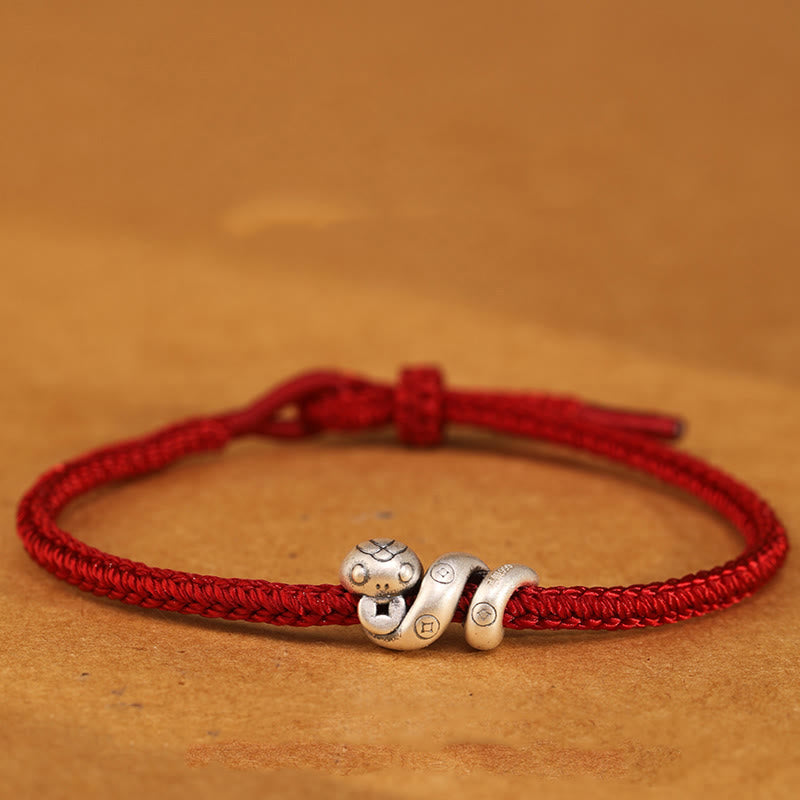 Buddha Stones 999 Sterling Silber Jahr der Schlange Handgemachtes Kupfermünzen-Schutz-Geflochtenes Armband - image 2