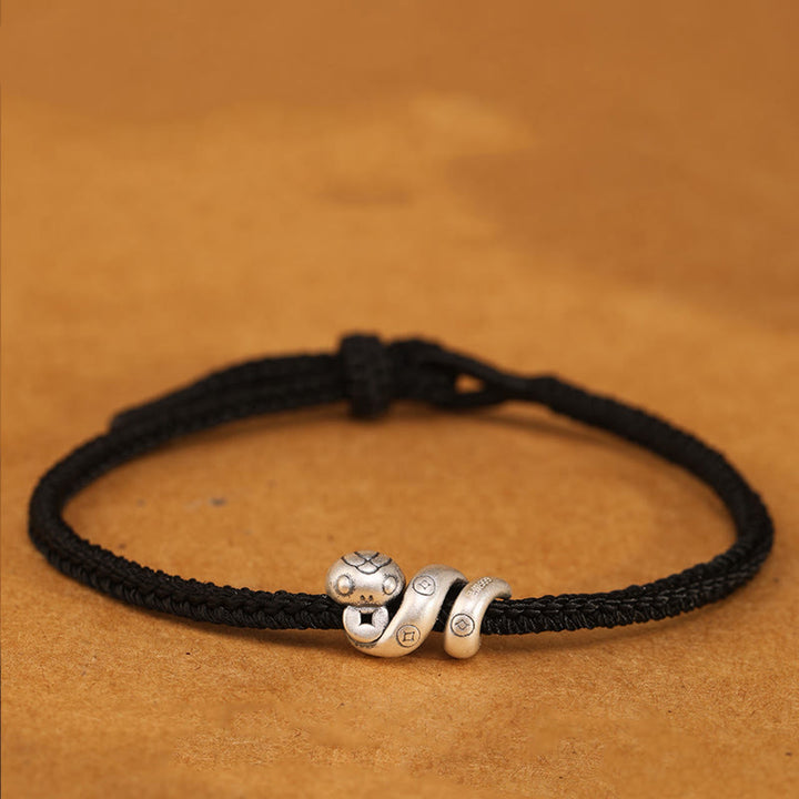 Buddha Stones 999 Sterling Silber Jahr der Schlange Handgemachtes Kupfermünzen-Schutz-Geflochtenes Armband - Schwarz - 18-22 cm - image 8
