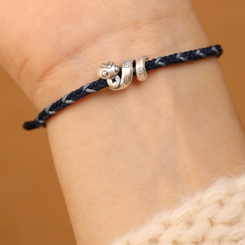 Buddha Stones 999 Sterling Silber Jahr der Schlange Handgemachtes Kupfermünzen-Schutz-Geflochtenes Armband - image 16