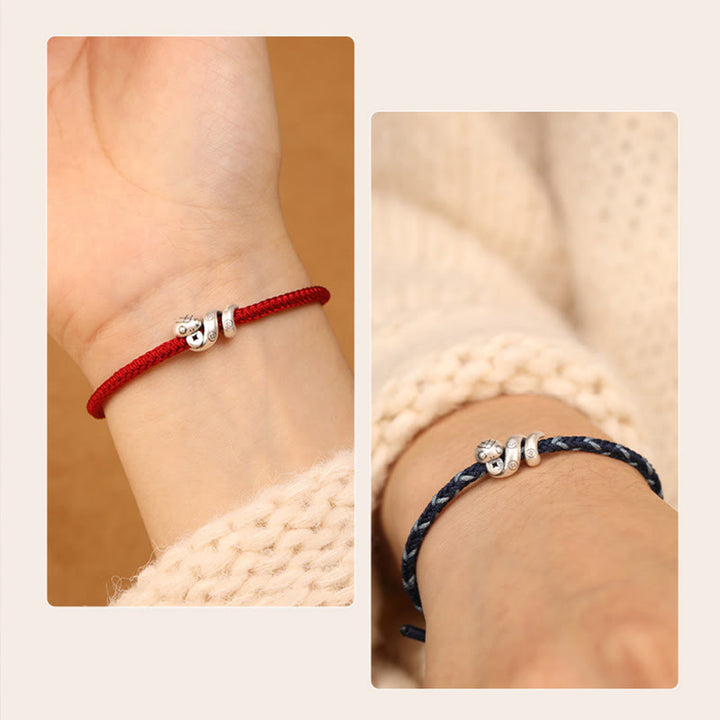 Buddha Stones 999 Sterling Silber Jahr der Schlange Handgemachtes Kupfermünzen-Schutz-Geflochtenes Armband - image 4