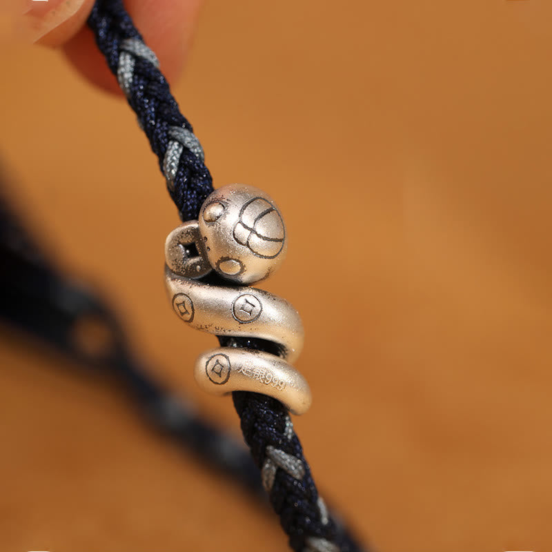 Buddha Stones 999 Sterling Silber Jahr der Schlange Handgemachtes Kupfermünzen-Schutz-Geflochtenes Armband - image 13