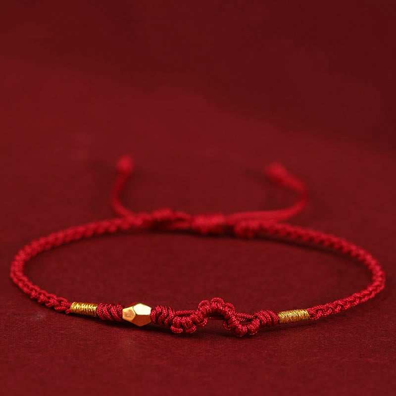 Buddha Stones 999 Gold Jahr der Schlange Mini-Goldperle handgefertigt Glücksschutz geflochtenes Armband