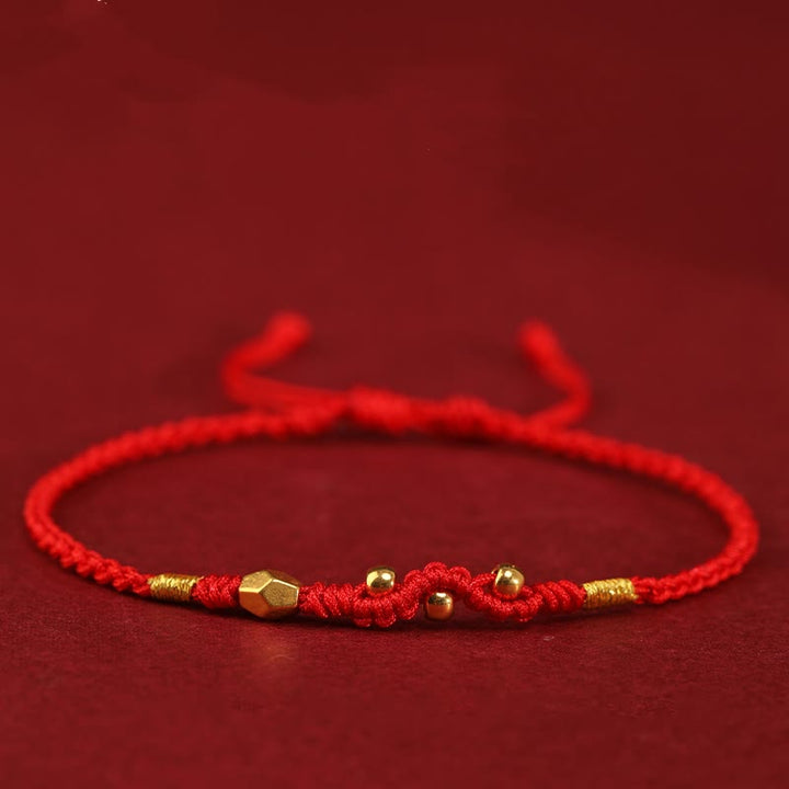 Buddha Stones 999 Gold Jahr der Schlange Mini-Goldperle handgefertigt Glücksschutz geflochtenes Armband