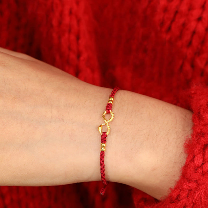 Buddha Stones 999 Gold Jahr der Schlange Ewiger Endloser Knoten Unendlichkeit Handgemachtes Glücksarmband - image 13